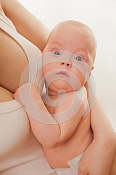 Picture of baby with mom`s breast