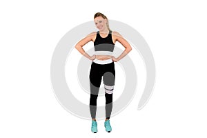 Picture of beautiful athletic woman in sportswear posing isolated on white background. - Image