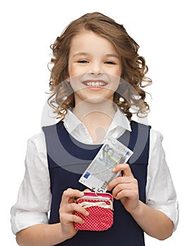 Girl with purse and paper money