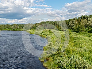 Picture of a beautiful lake and clouds, summer sunny day