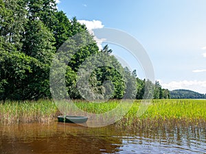 Picture of a beautiful lake and clouds, summer sunny day