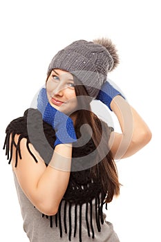 Picture of beautiful woman in black scarf smiling