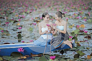 Beautiful lotus flower field at the red lotus sea