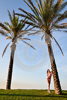 Picture of beautiful young excited lady in pink