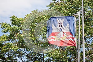 Belgrade city flag with the coat of arms of the city. It is the official visual and symbol or belgrade, or beograd photo