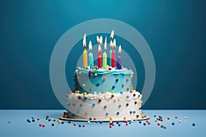 Picture of birthday cake with candles on top. This image can be used to celebrate birthdays and