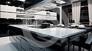 Picture of black and white kitchen design. Generative AI