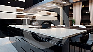 Picture of black and white kitchen design. Generative AI