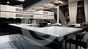 Picture of black and white kitchen design. Generative AI