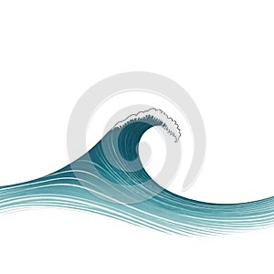a picture of a blue wave that againts white background
