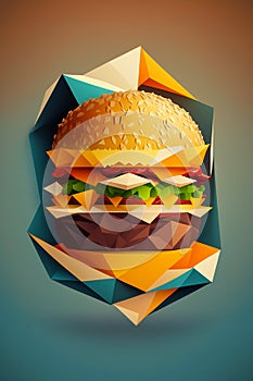 Picture of bright colorful hamburger on blue background. colorblocks. Generative AI photo