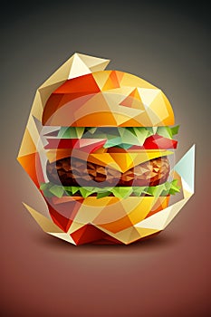 Picture of bright colorful hamburger, colorblocks. Generative AI photo