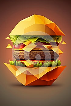 Picture of bright colorful hamburger on dark background. colorblocks, Generative AI photo