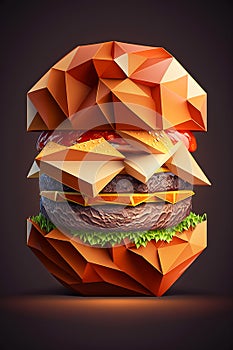 Picture of bright colorful hamburger in dark key, colorblocks. Generative AI photo