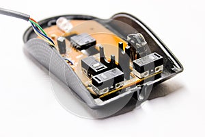 A picture of broken computer mouse on white background ,