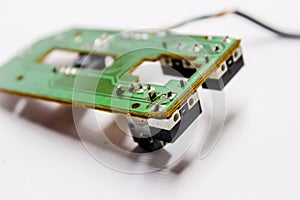 A picture of broken computer mouse on white background ,