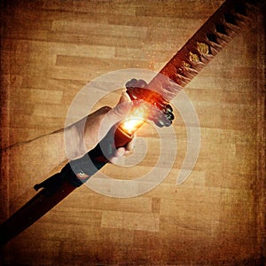 Samurai katana sword on fire