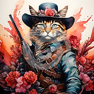 Picture a cat, dressed in a cowboy outfit, riding his horse to the infamous OK Corral. The cat is a skilled gunslinger,