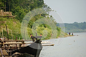 Picture of the caught Hilsa or Hilsha boat on the banks of the river Gorai in Bangladesh