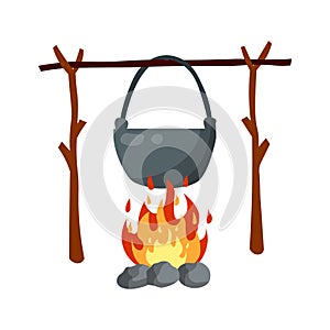 Picture of a cauldron on fire on a white background