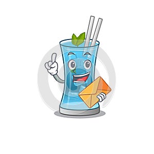 A picture of cheerful blue hawai cocktail cartoon design with brown envelope