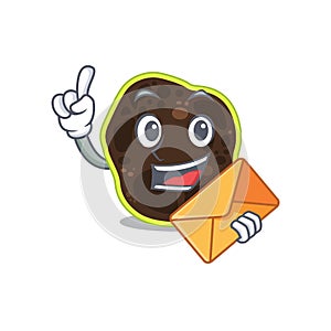 A picture of cheerful firmicutes cartoon design with brown envelope