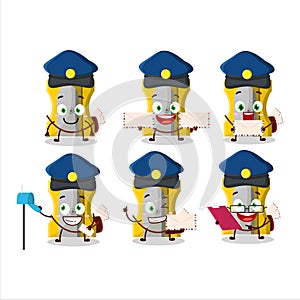 A picture of cheerful yellow pencil sharpener postman cartoon design concept