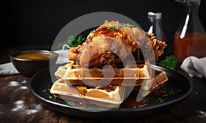 A picture of a Chicken and waffles dish