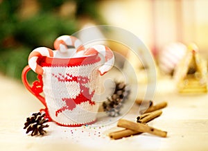 Picture of Christmastime gingerbread with cup of coffee