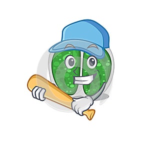 Picture of chroococcales bacteria cartoon character playing baseball