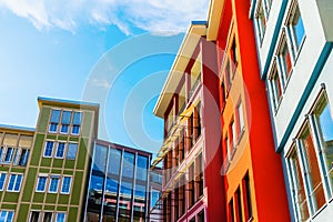 Colorful house facades along a square in the city of Stuttgart, Germany