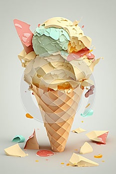 Picture of colorful ice-cream cone on pastel background. colorblocks. Generative AI photo