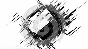 Picture of complex black square shape cube in a monochrome glitch style. AIG53.
