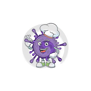 A picture of coronavirinae cartoon character wearing white chef hat