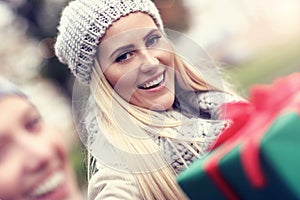 Picture of couple shopping for Christmas in the city