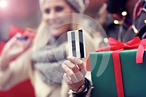 Picture of couple shopping for Christmas in the city