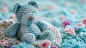 A Picture of a Crocheted Cute Bear, Ai Generated