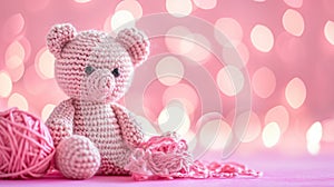 A Picture of a Crocheted Cute Pig, Ai Generated