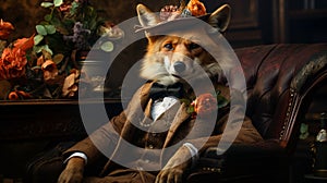 Picture a dapper fox in a tailored tweed suit, complete with a bowler hat