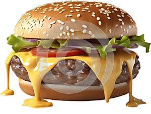 Picture of delicious-looking hamburger with melted cheese.