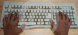 Picture of a desktop computer keyboard in the 1990s