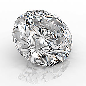 Picture diamond jewel on white background. Beautiful sparkling shining round shape emerald image. 3D render brilliant