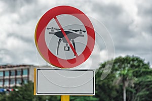 Picture of drone flight prohibited road sign on the Cuban streets