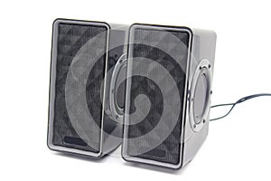 A picture of electric speakers with selective focus
