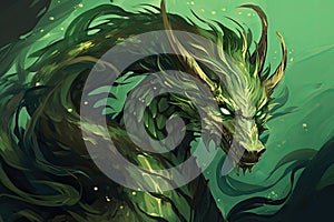 A picture of an emerald green dragon. He is fierce.