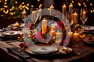 Picture an enchanting homemade romantic dinner, where the lighting is artfully arranged