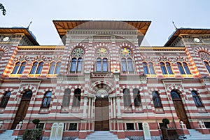 Facade and entrance of the main hall of the Vijecnica, the former library and city hall of Brcko, bosnia and Herzegovina photo
