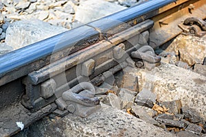 Picture of a fishplate connector on a railway track of Indian Railways system