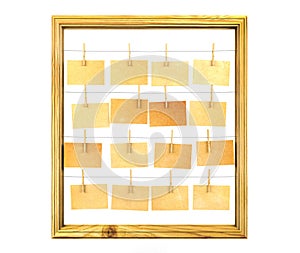 Picture frame and antique note papers on white background