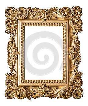 Picture frame baroque style. Vintage art gold object